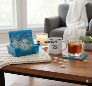 Posavasos de Resina de Lujo Elegantes, Hechos a Mano, 4x4 Pulgadas, Decoración de Mesa Cuadrada, Juego de Posavasos Disponible en Diferentes Colores, Tradebyd - Product Image 1