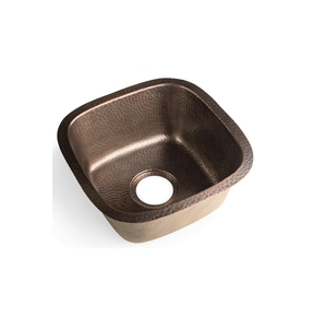 Fregadero de Cocina de Lujo DIVRIS, Hecho a Mano, de Cobre Martillado, Personalizado, de un Solo Tazón, Cuadrado, con Acabado Pulido, Diseño Moderno, 15x15 - Product Image 1