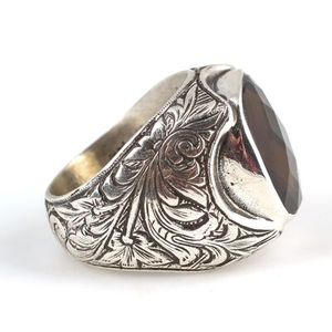 Bague pour homme en argent sterling 925, artisanale, avec pierre de quartz fumé brun, incrustation protectrice, placage rhodium, bijoux à porter au quotidien - Product Image 4