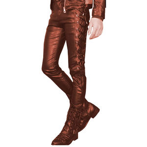 Pantalon en cuir à pattes évasées superposé, pantalon en cuir personnalisé y2k, pantalon de moto pour hommes, hip hop - Product Image 2