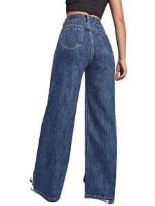 Pantalon en jean décontracté à jambe large de couleur unie personnalisé pour femmes, taille haute, longueur entière, fermeture éclair, pantalon pour femmes en provenance du Pakistan, vente en gros - Product Image 5