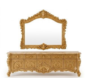 Royal Retro Style Maharaja <b>Dining</b> <b>Table</b> Set Masterpiece Antique Gold Wooden Carved <b>Dining</b> <b>Table</b> <b>with</b> Tufted <b>Chairs</b> for 10 Person - Product Image 5