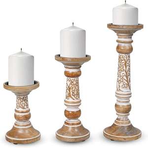 Ensemble de 3 bougeoirs à bougie chauffe-plat en bois de style sculpté à la main, support conique écologique, fournitures de noël, support de chandelier - Product Image 4