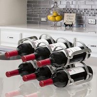 Excellent Porte-bouteilles à vin autoportant en métal noir moderne pour 6 bouteilles, support de rangement pour comptoirs de cuisine et garde-manger