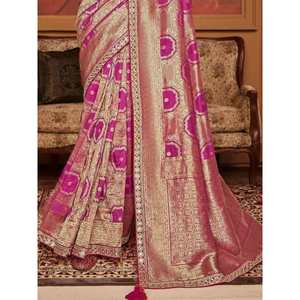 Magenta Zari Weaving Silk Saree with <b>Blouse</b> Alluring Wedding Wear - Product Image 2