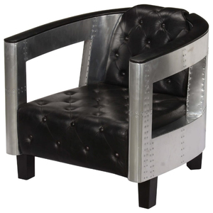 Loft โซฟาหนังสไตล์วินเทจอุตสาหกรรมพร้อมกรอบโลหะเครื่องบินอลูมิเนียมเก้าอี้นักบินหรูหราสำหรับร้านกาแฟและพื้นที่นั่งเล่นที่ทันสมัย - Product Image 2