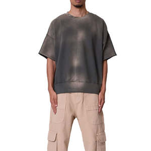 Logo personnalisé délavé au soleil t-shirt hommes en détresse déchiré plaine surdimensionné t-shirt goutte épaule plaine t-shirts pour l'impression - Product Image 5