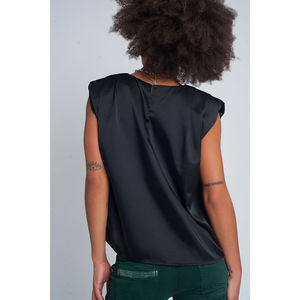Top Corto de Satén Negro sin Mangas con Decoración Fruncida, Talla Única, Top de Tirantes para Mujer, Transpirable, con Logotipo Personalizado - Product Image 3