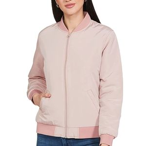 Blouson bomber classique décontracté pour femme, rose clair, tissé, zippé, coupe-vent, respirant, doux, avec logo personnalisé, printemps - Product Image 1