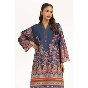 Ensemble coordonné bohème imprimé en tissu crêpe bleu marine pour femmes, tenue en 2 pièces avec design sans col, taille 3XL - Product Image 6