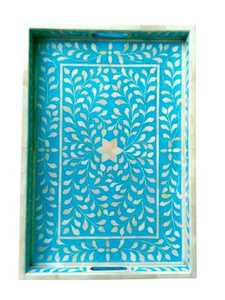 Bandeja Decorativa Artesanal con Adornos Árabes, Bandeja de Servir de Lujo Árabe con Incrustaciones de Hueso, Intrincada, Ideal para Ramadán - Product Image 2