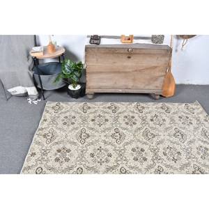 Tapis turc Vintage 4x6,7 pieds Beige marron fait à la main en laine grande surface Patchwork Design pour chambre d'adolescent Rectangle couloir Latex soutenu - Product Image 2