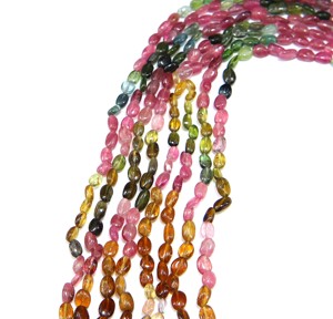 Perles de forme ovale lisse multi-tourmaline Perles de tourmaline multicolore naturelle 5x4mm 13''Inch Stone Beads - Product Image 4