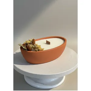 Handmade Wooden <b>Wick</b> Cinnamon Scented Earthenware Soy Wax <b>Candle</b> Eco-Friendly Aromatherapy for Home Decoration Valentine's Day - Product Image 1
