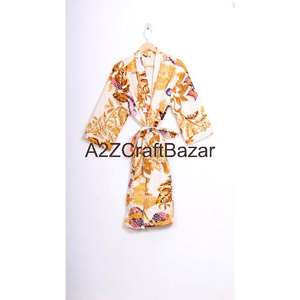 Bata de Mujer de Lujo, Hecha a Mano, Tejida, con Cuello en V, Cordón Ajustable, Manga Larga Tres Cuartos, 100% Algodón, Suave, Transpirable y de Secado Rápido - Product Image 5