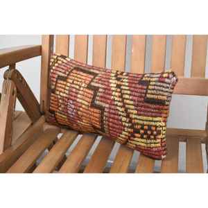 Brown Wool Kilim Patchwork <b>Pillow</b> 8x16 Inch Luxury Vintage Leaves Decorative Accent Cushion for Sofa Woven Technique - Product Image 3