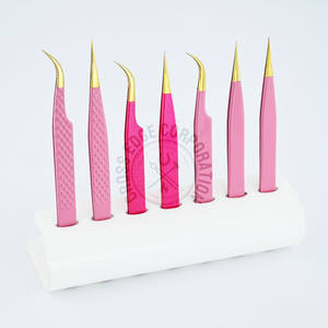 Pinza Profesional para Extensión de Pestañas con Punta de Fibra, Curva Rosa Luna, Agarre de Diamante para Aislamiento, Herramienta para Pestañas de Volumen con Punta X - Product Image 1