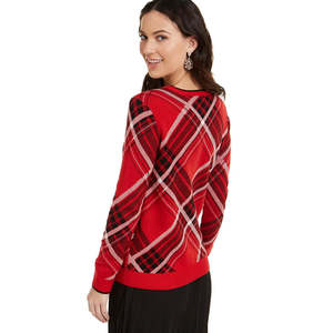 Maglione Casual da Donna Charter Club, Rosso a Quadri, Girocollo, Taglia Piccola per l'Inverno - Product Image 2