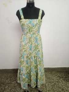 Vestido de una pieza de algodón puro de moda bloque de mano sólido estampado cuello mandarín manga Regular longitud verano Formal no tejido - Product Image 3