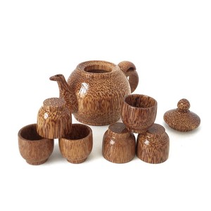 Juegos de tetera y taza de madera de coco natural hechos a mano, juego de tetera y taza de té para beber café y té - Product Image 5
