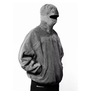Wholesale Custom Men's Acid Wash Distressed Hoodie New Design <b>Vintage</b> Full Face Zip Hooded <b>Sweater</b> Digital Printing for Winter - Product Image 4