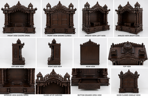 Templo de Madera de Teca para Sala de Pooja, Diseño de Autor, Mandir de Madera de Gran Tamaño con Triple Domo y Almacenamiento, Acabado en Nogal Oscuro - Product Image 6