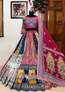 <b>Presenting</b> Navratri Special Muslin Cotton Digital Printed and Real Mirror Work Lehenga Choli Gota Patti Lace Border Dupatta - Product Image 5