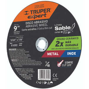 Truper Expert 9-Inch Ceramic Abrasive <b>Disc</b> Type 41 for <b>Metal</b> Cutting, 225mm Diameter, 2mm Thickness, High Grit 120, Durable Sabr - Product Image 3