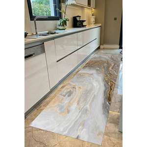 Tapis en marbre beige brun : Tapis abstrait antidérapant et doux, avec poils longs - Product Image 4