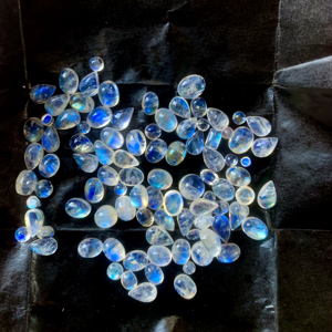 Pierre de lune arc-en-ciel naturelle, cabochon, 90 pièces, petites pierres précieuses ovales blanches, bel éclat, pierres précieuses en vrac, message plus - Product Image 1