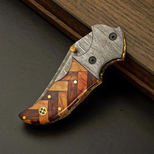 Custom Stainless Damascus Steel Folding Hunting <b>Knife</b> 58HRC Clip Point Serrated Edge Other Handle <b>EDC</b> <b>Pocket</b> Outdoor <b>Utility</b> DIY - Product Image 3