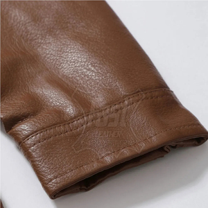 Men's <b>Brown</b> PU Leather Moto Jacket Stand Collar Zipper Closure Slim Fit Regular Sleeve Solid Color Autumn Wear - Product Image 2