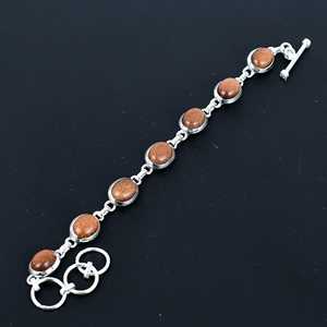 Pulsera de cadena de pulsera de plata de ley 925 hecha a mano con piedras preciosas de piedra solar naranja, regalos hechos a mano para novia, regalos para amigos - Product Image 1