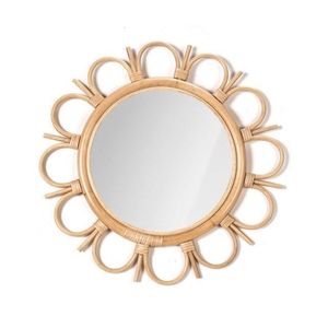 Nuevo diseño de mimbre bohemio ratán flor colgante espejo vidrio decoración del hogar hecho a mano de La India - Product Image 4