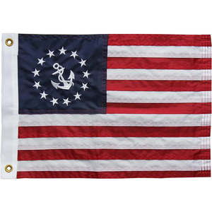 US Yacht Ensign Sewn Boat <b>Flag</b> 12x18 Inch Made in USA, Embroidered Stars and 2 Brass Grommets, Heavy Duty Nylon Nautical <b>Flags</b> - Product Image 1