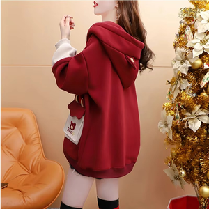 Sweat-shirts décontractés pour femmes à épaules tombantes, en toile épaisse, chauds, respirants, style coréen, motif ours de bande dessinée, 100% coton - Product Image 2