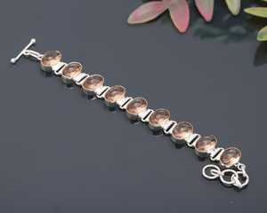 Bracelet de luxe en morganite facettée, argent sterling 925, pierre précieuse ovale pêche, lien réglable, fait à la main, certifié GIA, bijoux unisexe - Product Image 5