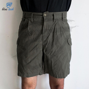 Shorts cargo en coton pour hommes, taille élastique, teinture unie, séchage rapide, haute qualité, streetwear décontracté d'été - Product Image 1