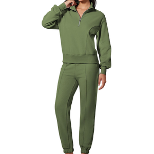 Nueva llegada de las mujeres de 2 piezas Trajes de chándal de media cremallera Pullover Sudadera Joggers Conjunto a juego Chándales - Product Image 3