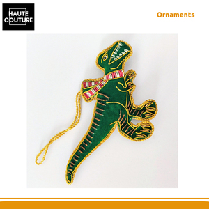 Wide Product Range Best in Supplying Top-Quality Hand Embroidered 14cms Wide Festive Hanging Ornament - Dinosaur with <b>Scarf</b> - Product Image 4
