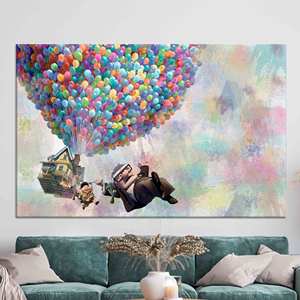 Tableau imprimé sur toile : Ballon arc-en-ciel du film Up, cadeau idéal pour elle, toile emballée - Product Image 1