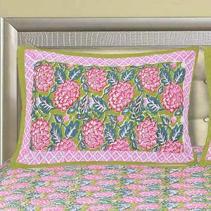 Sábana de Cama Doble Extra Grande de Algodón Jaipuri Verde 240 TC con 2 Fundas de Almohada con Estampado Floral Hecho a Mano (ALDB1002) - Product Image 3
