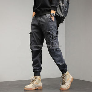 กางเกงคาร์โก้ผู้ชายทรงตรงเอวกลางผ้าผสมโพลีเอสเตอร์/คอตตอนสไตล์วินเทจเป็นมิตรกับสิ่งแวดล้อมกันยับหลายกระเป๋าขายส่ง - Product Image 3