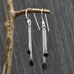Hot Selling Good Quality 925 Sterling Silver Black Cubic Zirconia Classic Look Dangle <b>Earrings</b> for Woman Girls Handmade Jewelry - Product Image 1