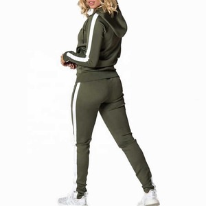 Service OEM meilleure vente en gros de mode femmes hiver respirant 100% coton survêtement survêtement à capuche cousu jogging costumes fermeture éclair - Product Image 4