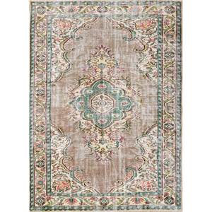 Vintage Hand Knotted <b>Wool</b> Rug Beige <b>Brown</b> Medallion Rectangle Puzzle Patterns for Entryway Hallway-Pae-3316 9x12 Size for Home - Product Image 1