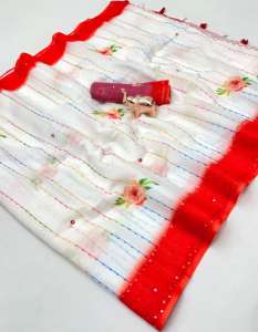 Sari de trabajo de algodón y lino pesado más vendido para mujer, estilo moderno, suave, indio, sin tiempo de entrega de muestra, en stock. - Product Image 2