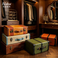Juego de Maletas Decorativas Vintage, Cajas de Almacenamiento de Cuero Retro, Cajas de Regalo Estilo Equipaje Portátil para Decoración del Hogar