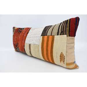 Almohada de lana a rayas rojas antiguas, cojín con patrón cuadrado Vintage de 16x36 pulgadas, cojín decorativo portátil suave para uso en sofá de dormitorio - Product Image 4