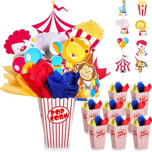 Décorations de table sur le thème du <span class=keywords><strong>cirque</strong></span> avec boîte à popcorn, découpes de carnaval et bâtonnets pour la fête de carnaval, décorations d'<span class=keywords><strong>anniversaire</strong></span> - Product Image 1